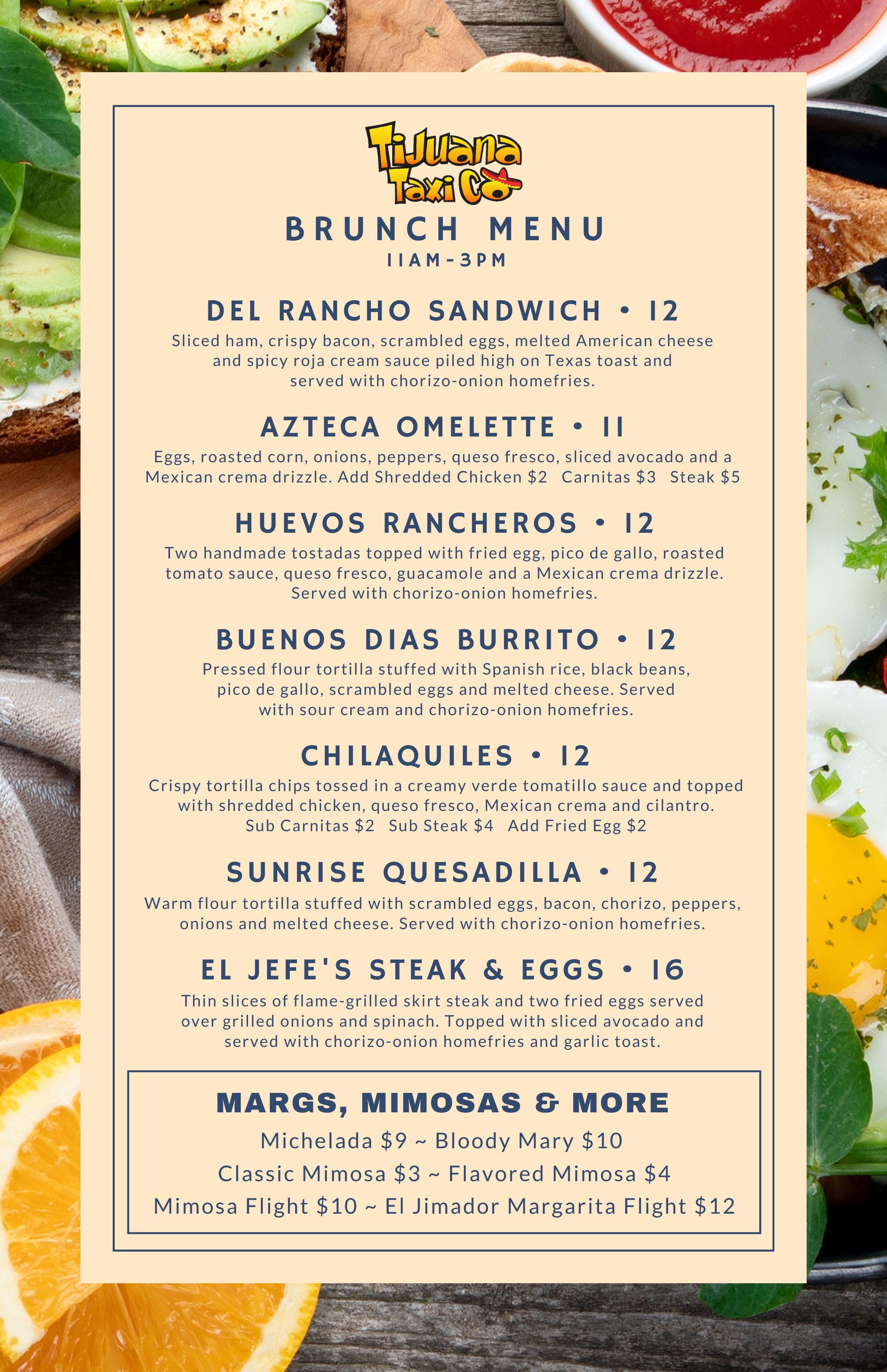 Brunch Menu, Tijuana Taxi Co, Brunch near me