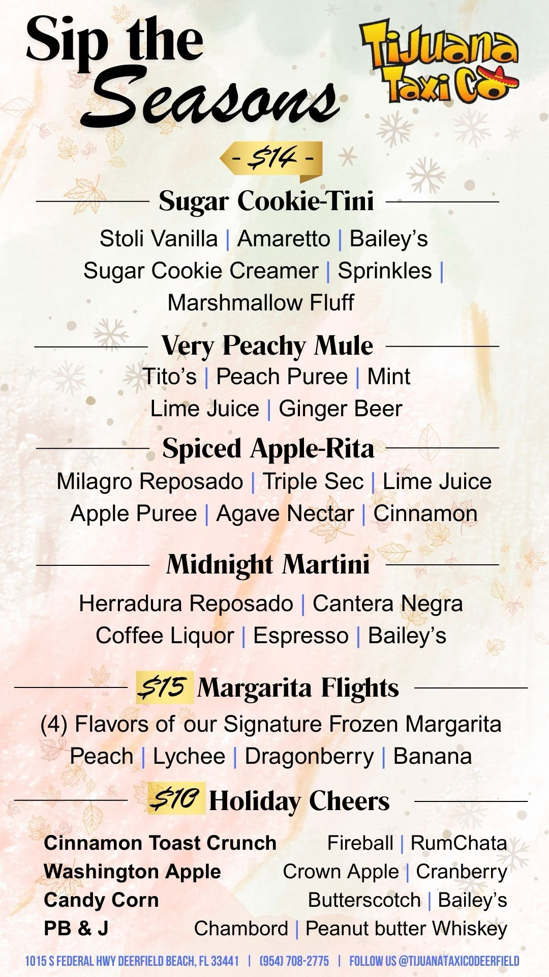 Fall Drinks, Tijuana Taxi Co, Deerfield Beach