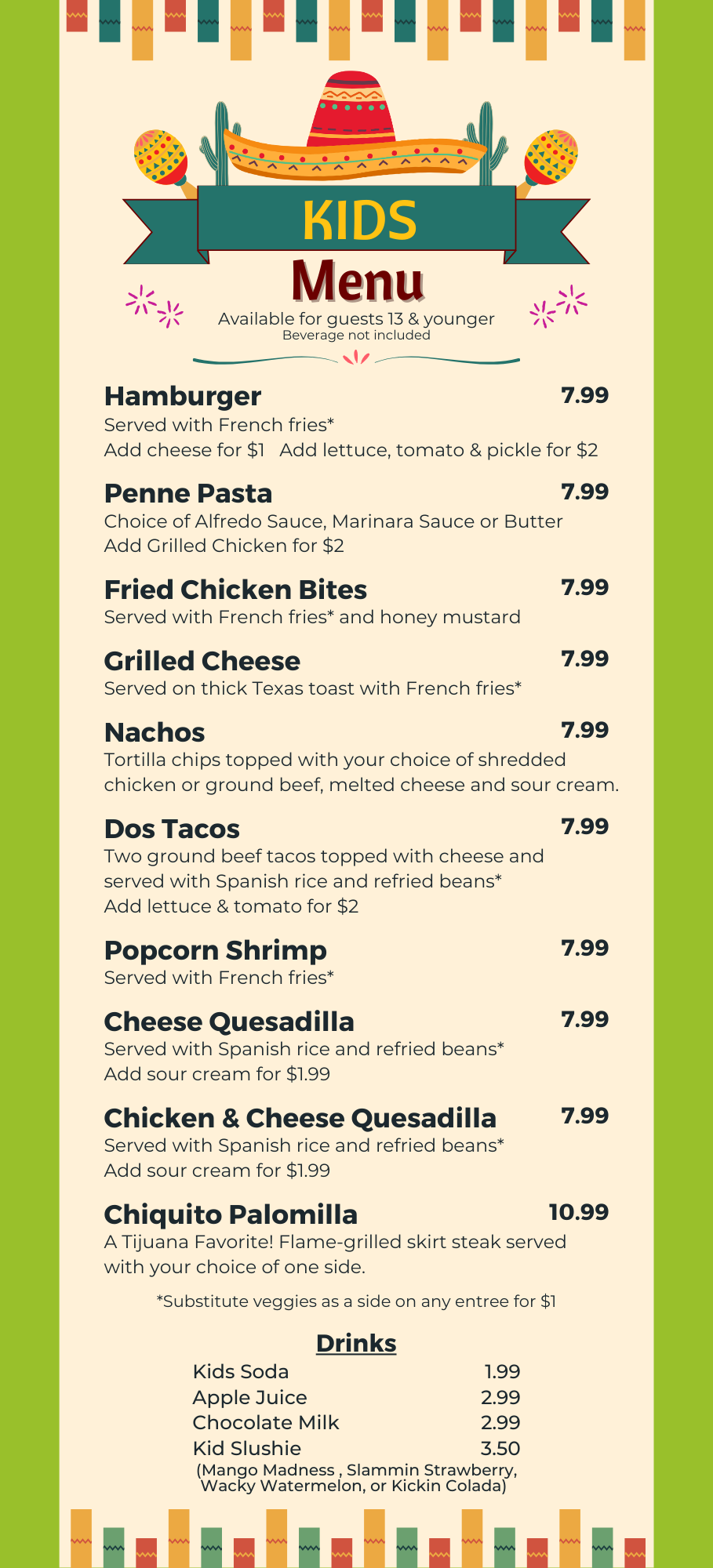 Kids Menu Tijuana 
