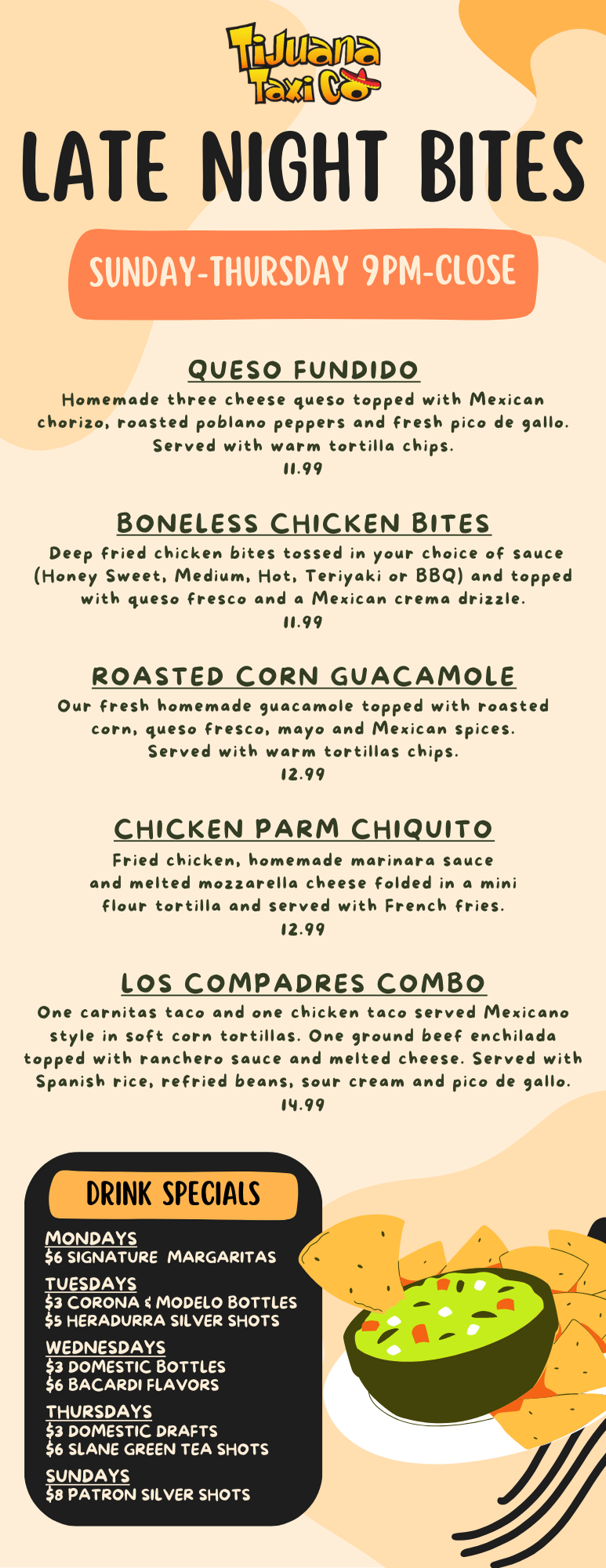 Coral Springs Late Night Menu
