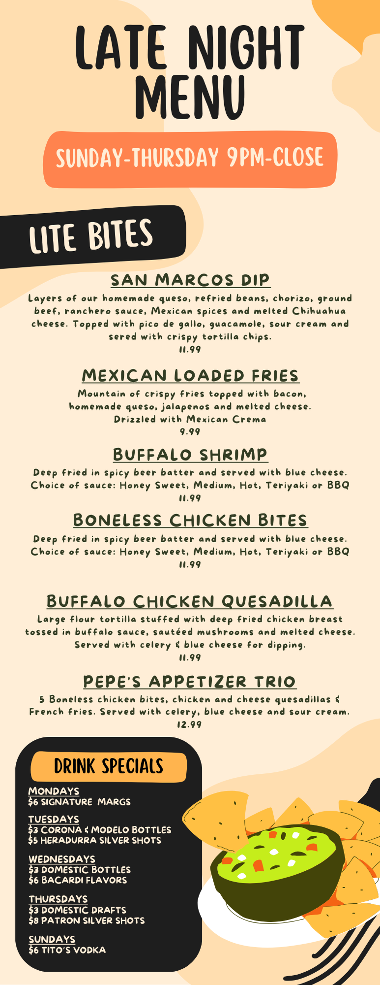Davie Late Night Menu