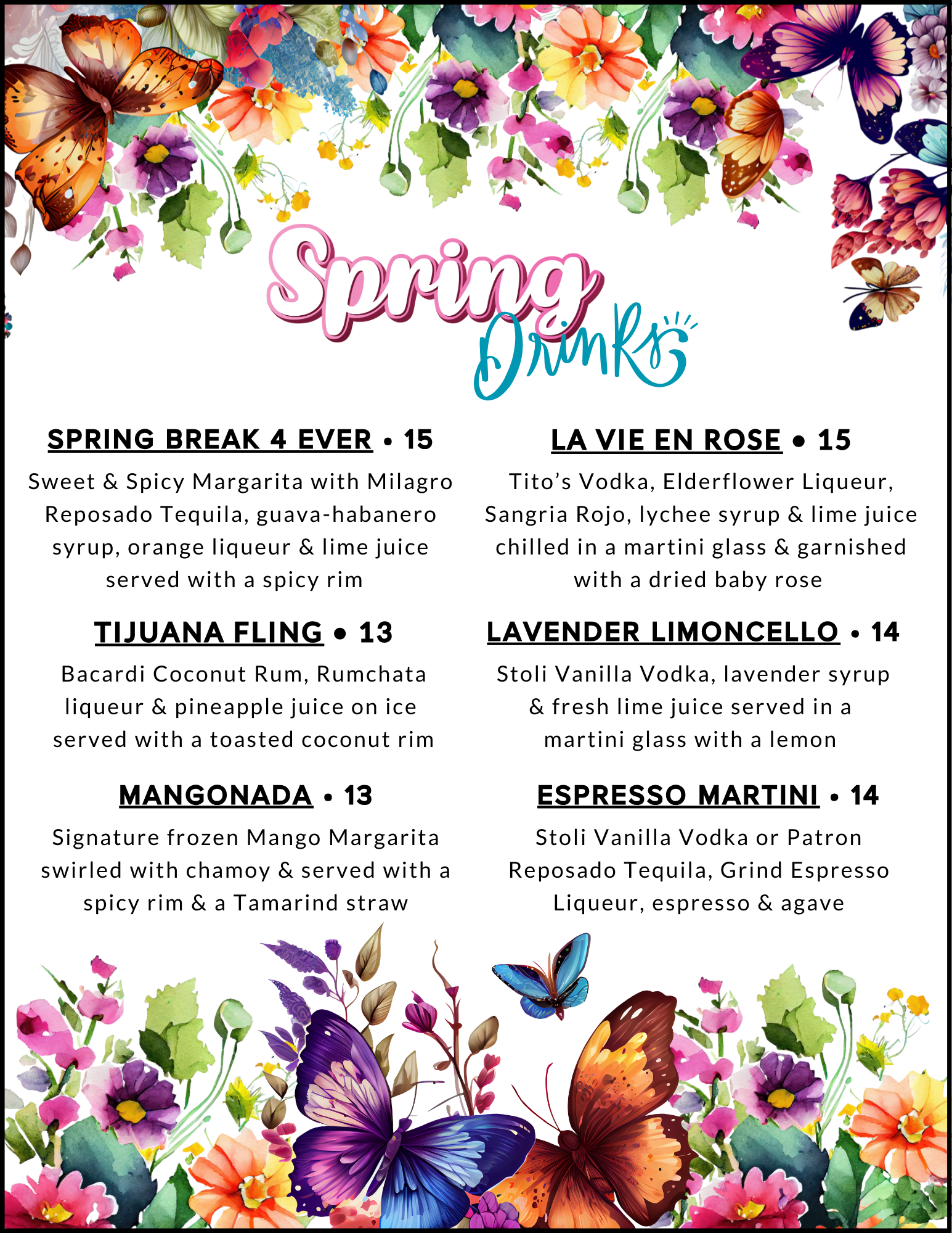 Spring Drink Menu 2026 Tijuana Taxi Co