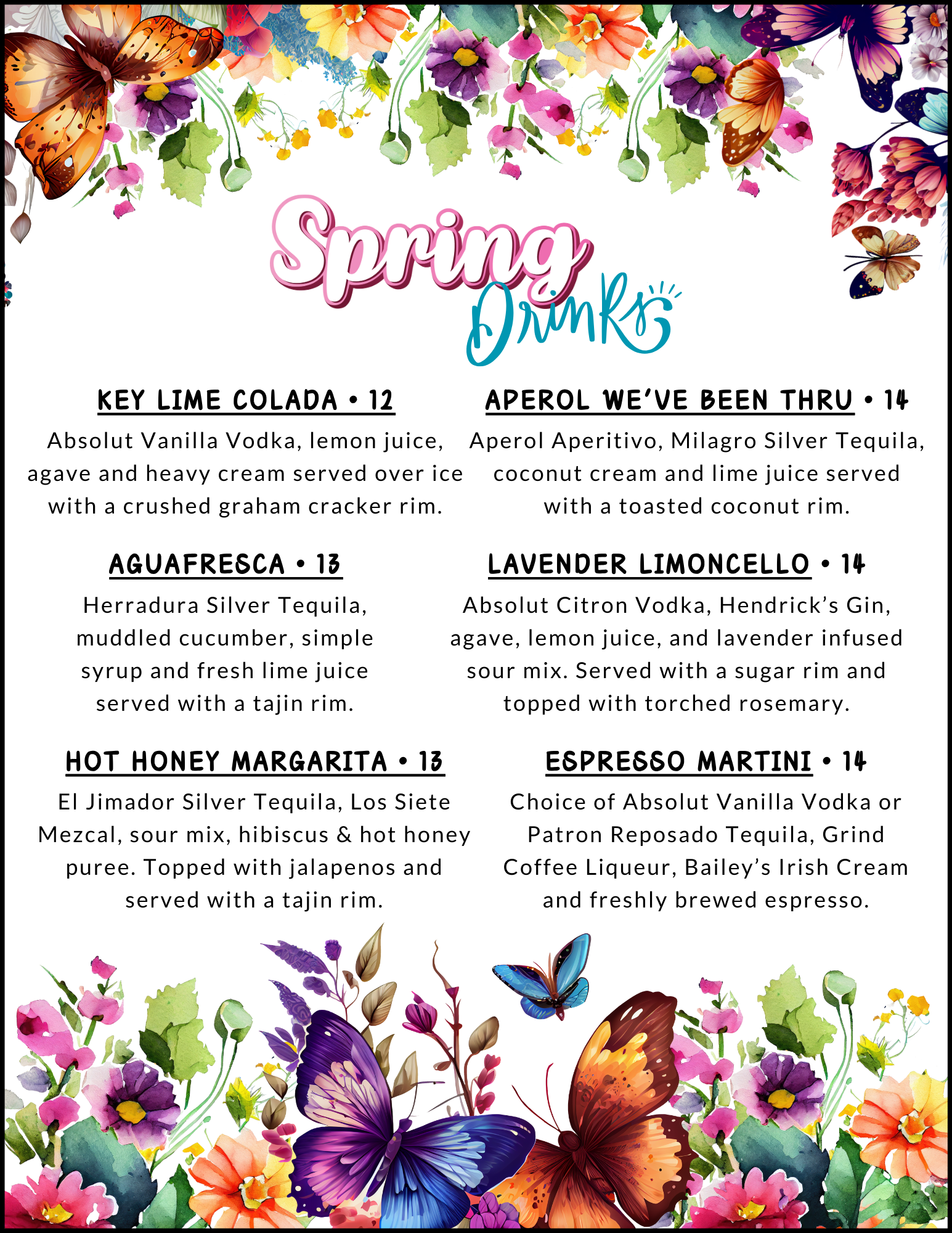 Spring Drink Menu Tijuana Taxi 